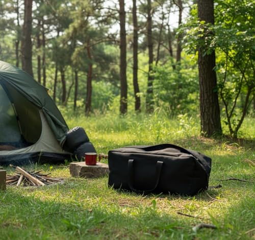 DoYiKe Extra Large Canvas Duffle Bag, Camping Tent, Travel Storage - color: Black Side-opening, size: X-Large