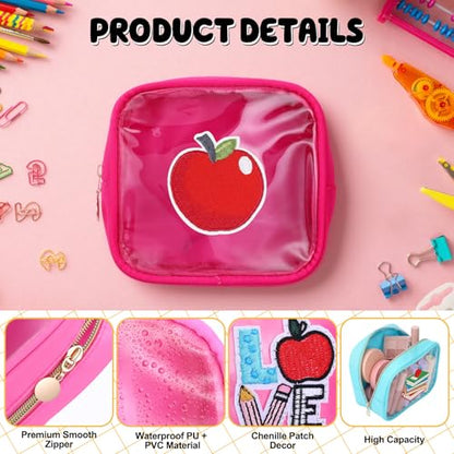 Sanwuta 6pcs Mini Makeup Bag Teach Gift Teacher Appreciation Gift Clear Zipper Makeup Bags Nylon PVC Cosmetic Travel Pouch Portable Storage Car Essentials for Women Teacher Retirement Graduation