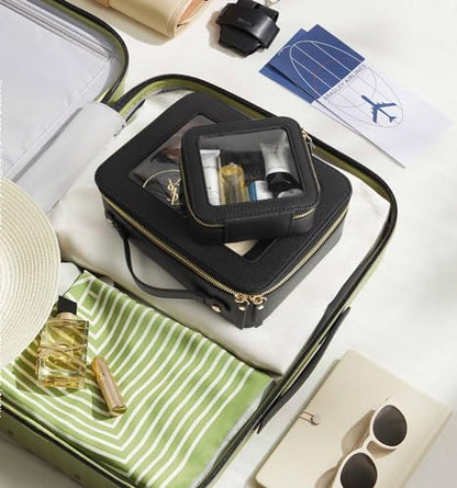 LETGO Clear Makeup Bags - TSA Approved Toiletry Bags with Zipper, Makeup Organizer for Carry-on Travel Essentials, Cosmetic Bags for Women & Men (Large Black) - color: Black, style: Large