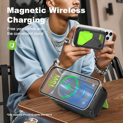 P05 Magnetic Portable Charger, 20000mAh Wireless Power Bank with AC Wall Plug Built in Cable, 6-in-1 Power Bank Travel Essentials 22.5W Fast Charging for iPhone,Samsung,Andriod,Small Portable Charger - color: Black2W