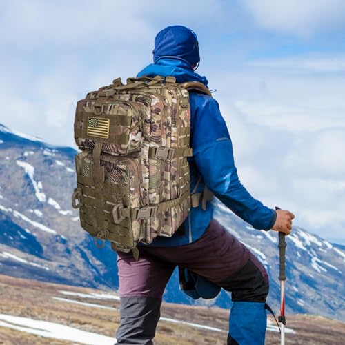 Hannibal Tactical MOLLE Assault Backpack, Tactical Backpack Military Army Camping Rucksack, 3-Day Pack Trip w/USA Flag Patch, D-Rings, Cp - color: Cp