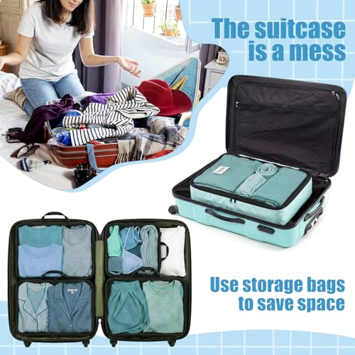 7 Pcs Packing Cubes for Travel Days of Week Compression Packing Cube with Labels Organizers Luggage Storage Bag(Blue,Large) - color: Blue