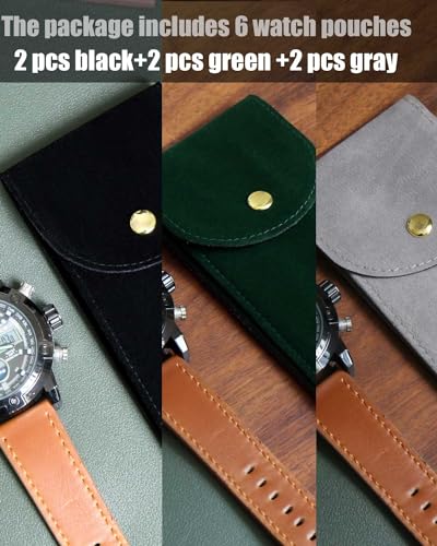 6PCS Watch Pouch: Portable Velvet Travel Case for Men & Women, Soft Watch Bag Storage - 2 Green, 2 Black, 2 Gray - color: 2 Green & 2 Black & 2 Gray