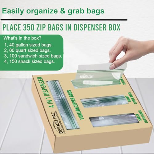 BEIDOU-PAC Combo Storage Zip Bags 350 Count, Resealable Variety Pack With Organizer, Reclosable Clear Plastic Snack, Sandwich, Quart, Gallon Assorted Size Bags - style: Zip | Variety Pack | 350 count