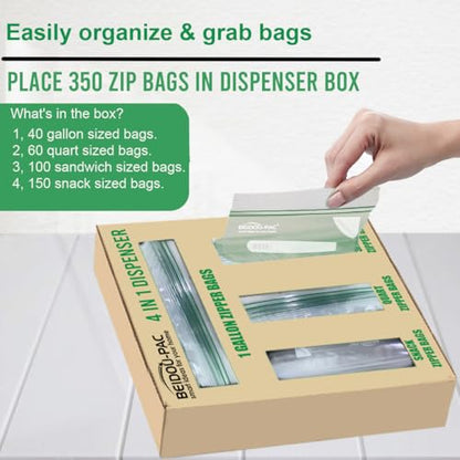 BEIDOU-PAC Combo Storage Zip Bags 350 Count, Resealable Variety Pack With Organizer, Reclosable Clear Plastic Snack, Sandwich, Quart, Gallon Assorted Size Bags - style: Zip | Variety Pack | 350 count