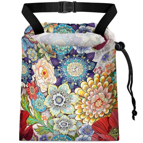 Car Trash Bag Hanging Back of Seat with Adjustable Snap Buckle Strap Cute Printed Drawstring Garbage Bags for Car-Boho Floral - color: Boho Floral Car Trash Bag