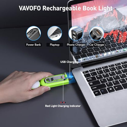 VAVOFO USB Rechargeable Book Light, Blue Light Blocking, Amber Light Clip On Bookmark Shaped Reading Light, Eye Care 6 LEDs Book Light for Bookworms Reading in Bed with 9 Lighting Modes (Neon Green) - color: Neon Green