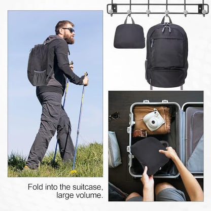 HOLYLUCK 20L Lightweight Packable Hiking Daypack Foldable Backpack for Men Women Small Travel Outdoor Foldable Shoulder Bag-black - color: Black