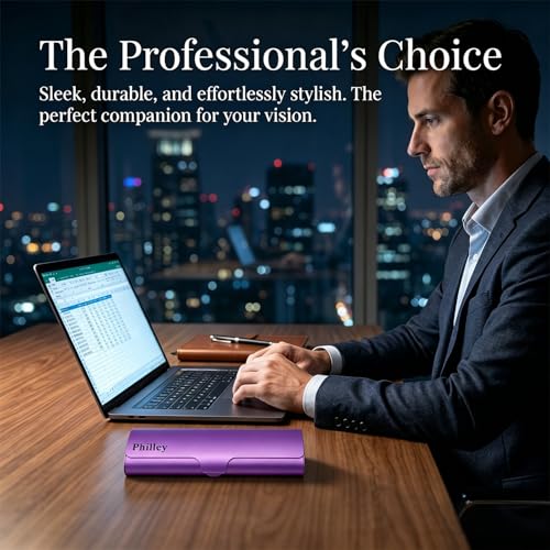 Philley Aluminum Ultra-Light Eyeglasses Case Hard Shell Nearsighted Glasses Case for Women & Men - color: Purple