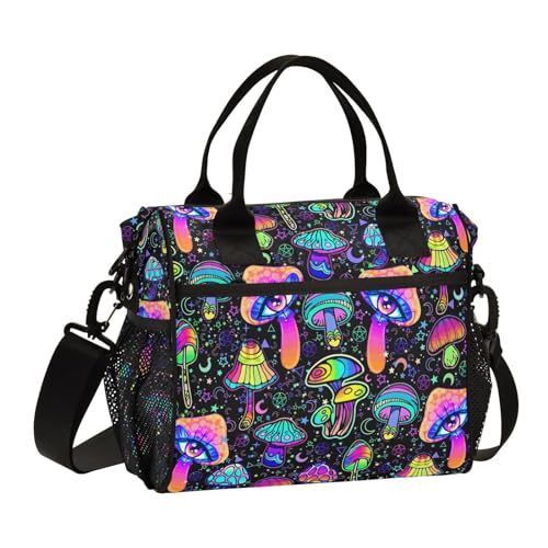 Magic Mushrooms Lunch Bag & Lunch Box for Women with Adjustable Shoulder Belt Insulated Portable Lunch Tote Bag Cooler Bag for Girls Travel Office Picnic - color: Mushrooms, size: Small