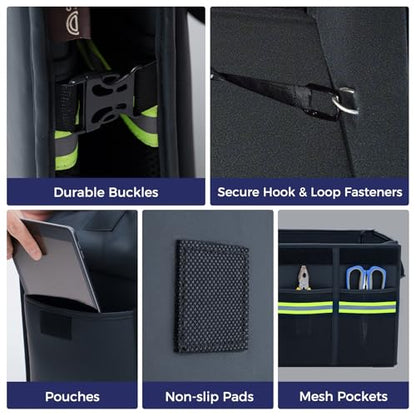 Coverado Car Trunk Organizer - 70L Nappa Leather Trunk Organizer for SUV with Lid, Multi Collapsible Car Storage Organizer Foldable, Multi Compartments with 2 Straps for SUV/Truck - size: L