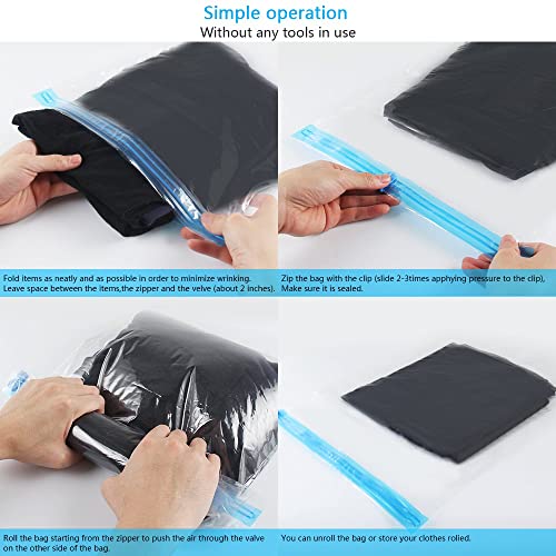 10Pack Travel Space Saver Bags (4 x S, 3 x L, 3 xL), Reusable KFYM Vacuum Travel Storage Bag, Saves 75% of Storage Space, Roll-Up Compression, No Need For Vacuum Machine Or Pump