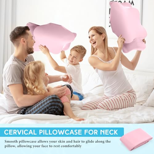 Hahafelt Cooling Cervical Neck Pillowcase Cover (Only Pillow Case) Ergonomic Pillowcase with Zipper Breathable Contour Pillow Cover for Side Back Stomach Sleepers(Pink,Queen Size) - color: Pink, size: Queen