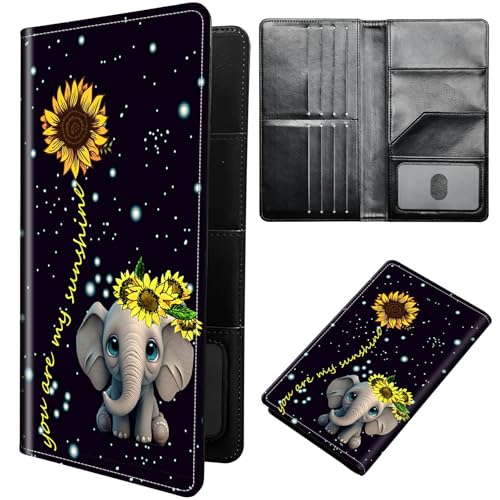 Elephant Sunflower Passport Holder Cover Passport Wallet Travel Wallet Organiser with RFID Blocking Card Holder Wallet Family Holder Protection Case for Women, Men - color: Elephant Sunflower