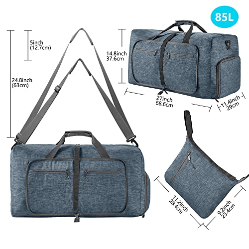 Vomgomfom 65L/85L/115L Foldable Travel Duffle Bag, Lightweight Checked Luggage with Shoe Compartment, Water-Resistant Weekender Overnight Bag for Men & Women - color: C Blue, size: 65L