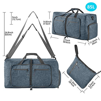 Vomgomfom 65L/85L/115L Foldable Travel Duffle Bag, Lightweight Checked Luggage with Shoe Compartment, Water-Resistant Weekender Overnight Bag for Men & Women - color: C Blue, size: 115L