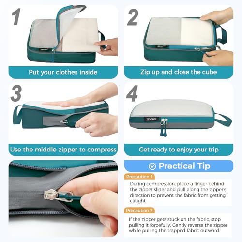 BAGAIL 6 Set Ultralight Compression Packing Cubes Packing Organizer for Travel Accessories Luggage Suitcase Backpack - color: Teal40D, style: Mesh Pattern
