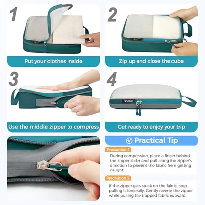 BAGAIL 6 Set Ultralight Compression Packing Cubes Packing Organizer for Travel Accessories Luggage Suitcase Backpack - color: Teal40D, style: Mesh Pattern