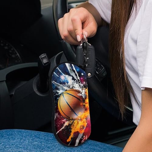 AFPANQZ Glasses Case with Carabiner Hanging Portable Neoprene Zipper Sunglasses Case Soft Lightweight - color: Basketball Flame Smoke