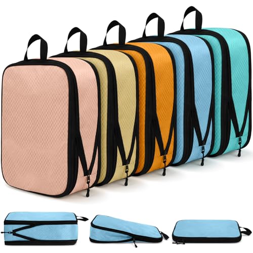5 Pack Compression Packing Cubes for Travel Space Saving Cubes Luggage Organizer for Suitcase(Pastel,L) - color: Pastel, size: Large