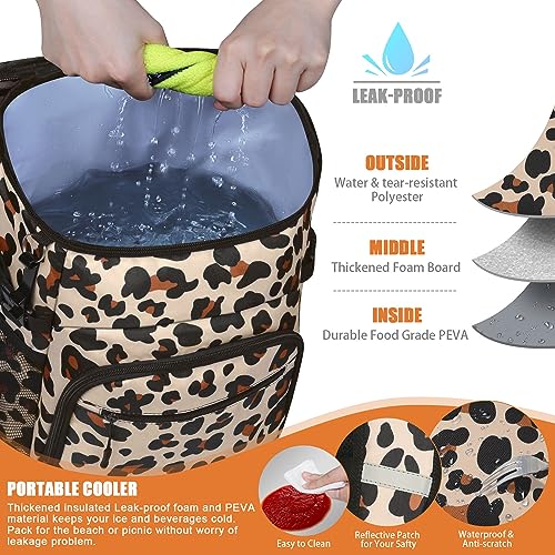 Cooler Backpack Insulated Leakproof Waterproof Backpack Cooler Bag 30/45 Cans, Large Capacity Lightweight Travel Camping Beach Backpack Cooler Ice Chest for Men and Women - color: leopard, size: 30 Cans