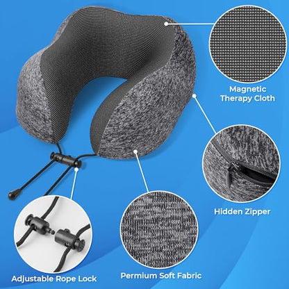 ExploreBliss Travel Pillow, 2 Pack Travel Pillows for Sleeping Airplane, Removable Cover Neck Pillow with Adjustable Clasp, Memory Foam Neck Pillow Set (Dark Grey & Black) - color: Dark Grey & Black