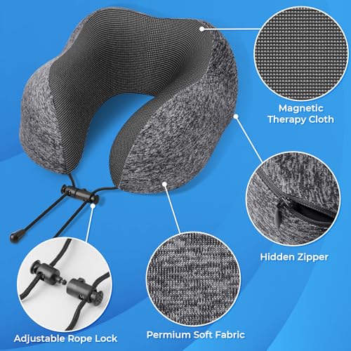 ExploreBliss Travel Pillow, 2 Pack Travel Pillows for Sleeping Airplane, Removable Cover Neck Pillow with Adjustable Clasp, Memory Foam Neck Pillow Set (Dark Grey*2) - color: Dark Grey*2