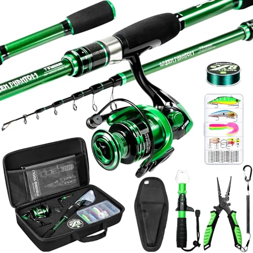Ghosthorn Fishing Rod and Reel Combo Graphite Telescoping Fishing Pole Portable Travel Kit with Carrier Bag for Freshwater Saltwater - color: Full Kit with Fishing Tools, size: 8 ft