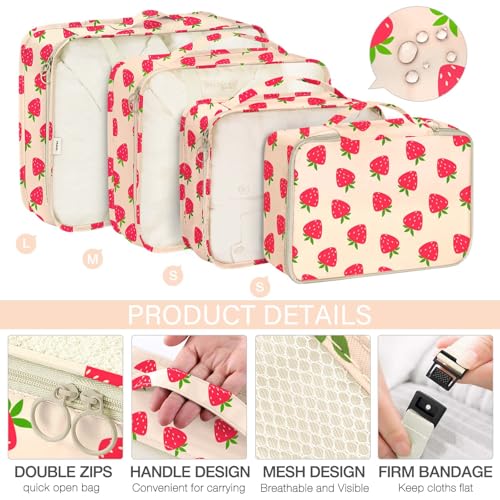 KPX 8 Set Packing Cubes for Travel, Luggage Packing Organizers Accessories Large Toiletries Bag for Clothes Shoes Cosmetics (Strawberry) - color: 8Set-Strawberry