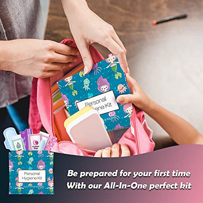 Menstrual Kit All-in-One | Convenience on The Go | Single Period Kit Pack for Travelling, Tweens & Teenagers | Individually Wrapped Feminine Hygiene Products (Under the Sea) - color: Under the Sea