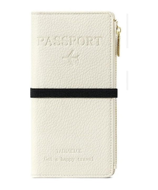 DOB SECHS Passport Holder for Travel Women RFID Blocking Leather Passport Wallet Travel Document Organizer Pouch Bag, Slim Passport Cover Case with Zipper Cash Pocket Purse+Card Slots+ID Window, White - color: White-1