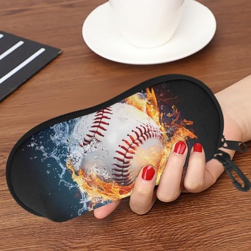 AFPANQZ Glasses Case with Carabiner Hanging Portable Neoprene Zipper Sunglasses Case Soft Lightweight - color: Baseball and Fire Pattern