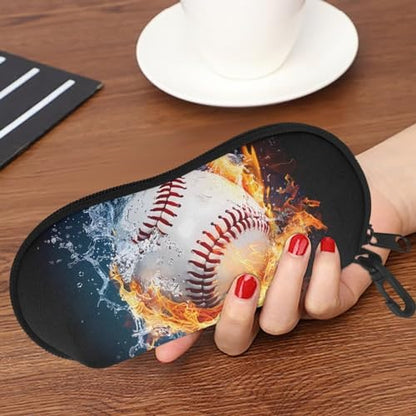 AFPANQZ Glasses Case with Carabiner Hanging Portable Neoprene Zipper Sunglasses Case Soft Lightweight - color: Baseball and Fire Pattern