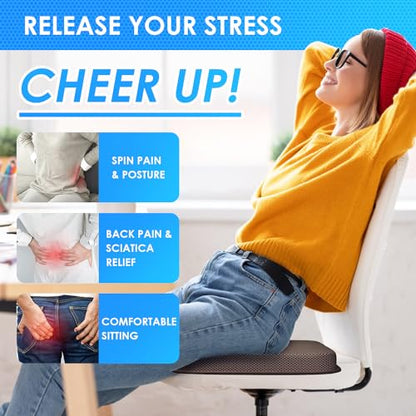 WISIMMALL Gel Seat Cushion Portable Massage Travel Cushions, 14.5" x 10.5" Thick Foldable Seat Cushion for Car Office Chair Wheelchair Hip, Coccyx, Sciatica, Pressure Sores Tailbone Pain Relief - size: M-Brown