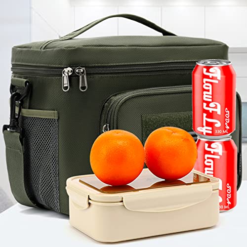 FlowFly Tactical Lunch Bag Large Insulated Lunch Box Cooler Tote for Men, Women with MOLLE/PALS Webbing (Army#Green, Large) - color: Army#Green, size: Large