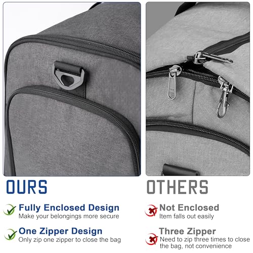 HILOMON Convertible Duffle Bags for Travel Carry On Suit Duffle Bags with Shoulder Strap 2 in 1 Hanging Garment Duffle Bag for Men Women (Grey) - color: Grey