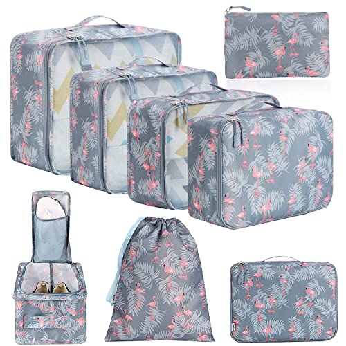 BAGAIL 8 Set Packing Cubes Luggage Packing Organizers for Travel Accessories-Red Flamingo - color: Red Flamingo, size: 8 Set