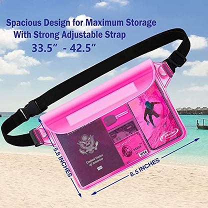 AiRunTech Waterproof Pouch with Waist Strap (2 Pack) | Beach Accessories Best Way to Keep Your Phone and Valuables Safe and Dry | Perfect for Boating Swimming Snorkeling Kayaking Beach Pool Water Park - color: Clear + Pink