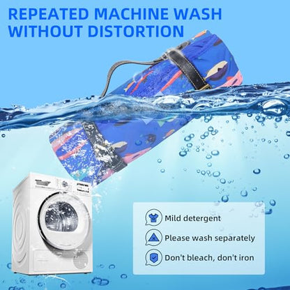 Picnic Blanket, 80x80 Inches, White Fish Pattern, Double Thickened with 150g Cotton, Portable Foldable with Leather Carry Strap - color: Blue Fish, size: 80"x80"