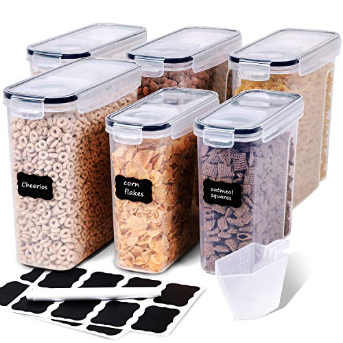 FOOYOO Cereal Containers Storage Set - 6 Piece Airtight Large Dry Cereal Storage Containers(4 * 4L+2 * 2.5L), BPA Free Dispenser Plastic Cereal Storage Containers with 16 Labels & Pen - color: 6 Piece