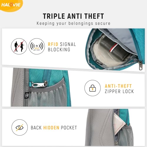 HALOVIE Anti Theft Crossbody Sling Bag RFID Travel Sling Backpack Lightweight Hiking Shoulder Chest Bag for Walking Work - color: Cyan