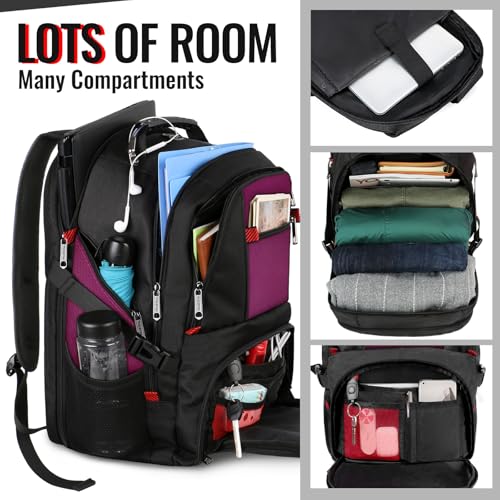 YOREPEK Large Backpack for Men, Extra Large Laptop Backpacks for Men Women, Water Resistant Travel Backpack Airline Approved Business Work Bag Fits 17 Inch Computer, Black - color: Purple, size: 17 Inch