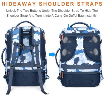 Lumesner Carry on Travel Backpacks, Extra Large 40L Flight Approved for Men & Women,Expandable Suitcase backpack (Camouflage Blue(Backpack With 4 Packing Cubes)) - color: Camouflage Blue