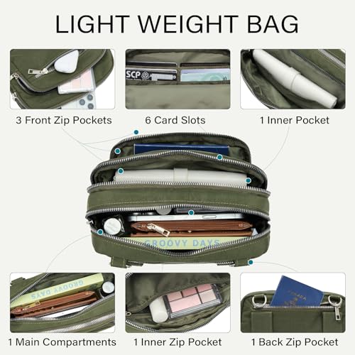 CLUCI Anti Theft Crossbody Bags for Women Travel Small Crossbody Bag Purses for Women RFID Nylon Belt Bag - color: Army Green