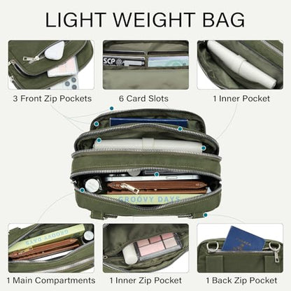 CLUCI Anti Theft Crossbody Bags for Women Travel Small Crossbody Bag Purses for Women RFID Nylon Belt Bag - color: Army Green