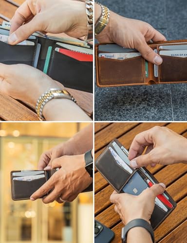 Handcrafted Genuine Leather Wallets, Minimalist Cardholders, and Passport Covers, Handmade Gift - color: Chestnut, style: Bifold Wallet