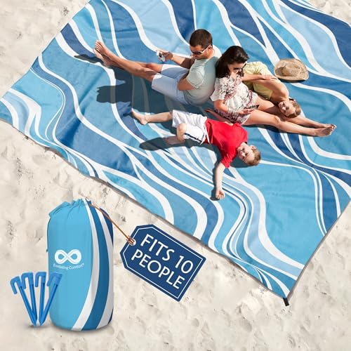 Everlasting Comfort Large Beach Blanket Waterproof & Sandproof - 128” x 108” /10.7ft x 9ft - Lightweight Picnic Mat, Camping Necessities for 10 People - Accessories for Outdoor Festivals - Blue - color: Blue, size: 10.7ft x 9ft (1-10 People)
