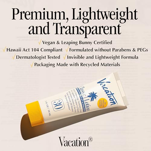 Vacation Mini Classic SPF 30 Sunscreen Lotion, 1 Fluid Ounce, Pack of 24 - Invisible, No White Cast, Water-Resistant, Vegan, Dermatologist-Tested, Travel Size - size: 1 Fl Oz (Pack of 24), style: SPF 30