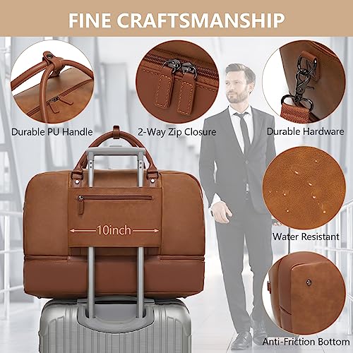 Wogarl Weekender Bag for Women Men Large Overnight Bag Travel Duffel Bag with Shoe Compartment Toiletry Satchel Bag Carry On Bag Fit 21" Laptop - color: Light Brown