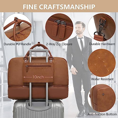 Wogarl Weekender Bag for Women Men Large Overnight Bag Travel Duffel Bag with Shoe Compartment Toiletry Satchel Bag Carry On Bag Fit 21" Laptop - color: Light Brown